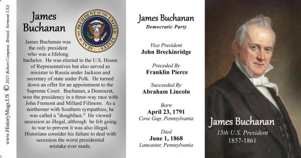 James Buchanan, US President biographical history mug tri-panel.