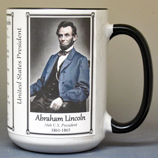 Abraham Lincoln, US President biographical history mug.