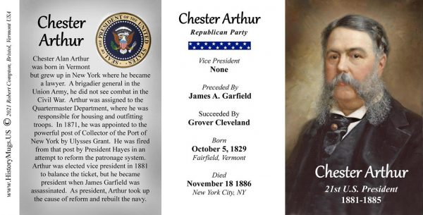Chester A. Arthur, US President biographical history mug tri-panel.