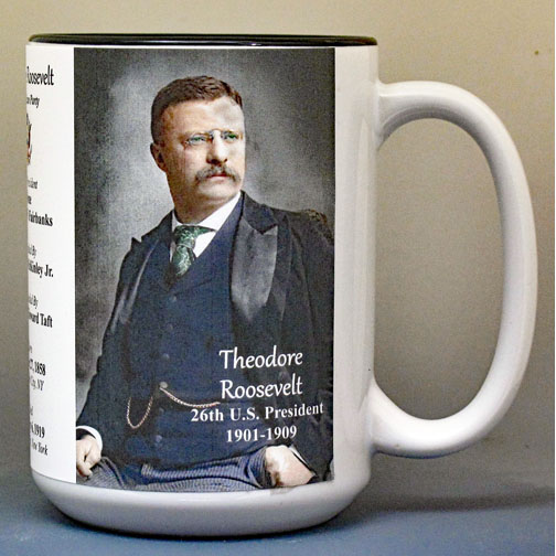 Theodore Roosevelt, US President biographical history mug.
