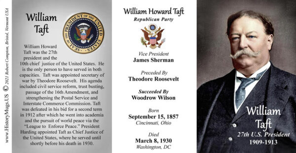William H. Taft, US President biographical history mug tri-panel.