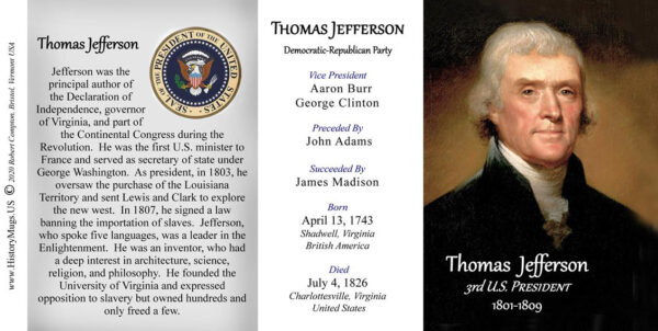 Thomas Jefferson, US President biographical history mug tri-panel.