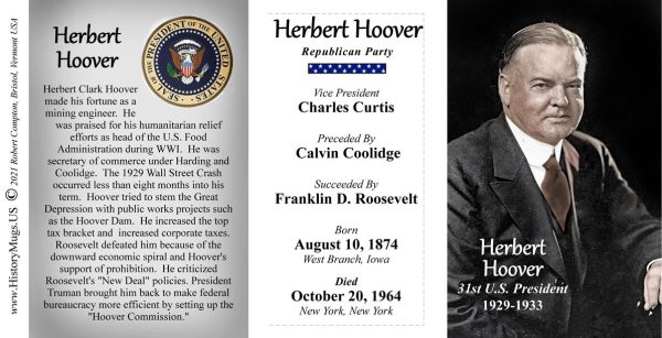 Herbert Hoover, US President biographical history mug tri-panel.