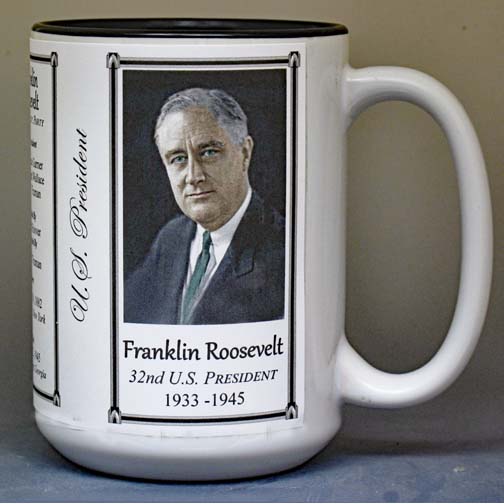 Franklin Roosevelt, US President biographical history mug.