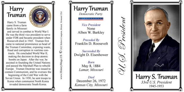 Harry Truman, US President biographical history mug tri-panel.