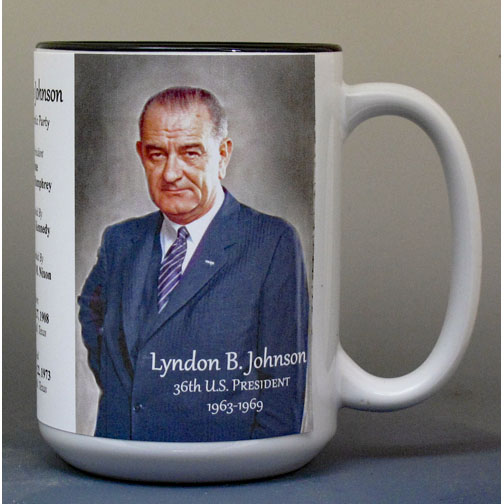 Lyndon B. Johnson, US President biographical history mug.