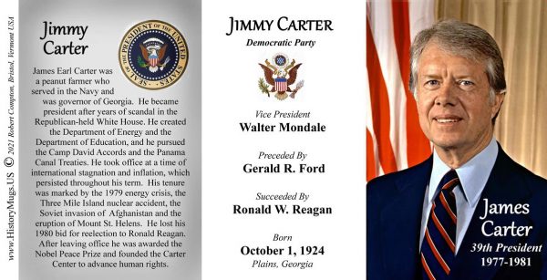 Jimmy Carter, US President biographical history mug tri-panel.