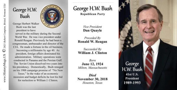 George H.W. Bush, US President biographical history mug tri-panel.