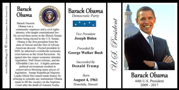 Barack Obama, US President biographical history mug tri-panel.