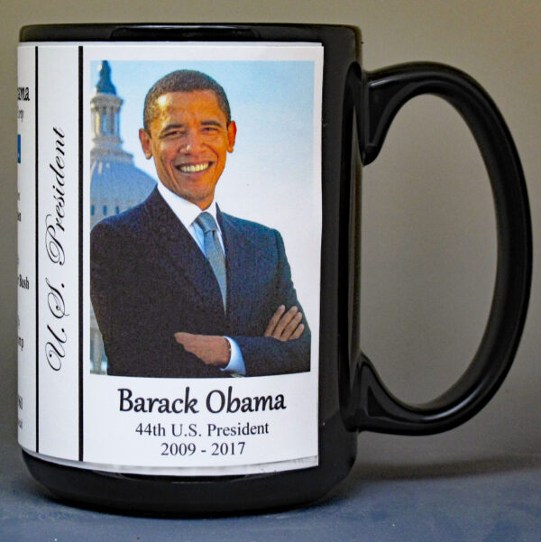 Barack Obama, US President biographical history mug.