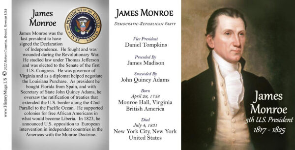 James Monroe, US President biographical history mug tri-panel.