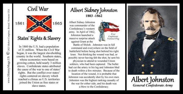 Albert Sidney Johnston, Confederate Army, US Civil War biographical history mug tri-panel.