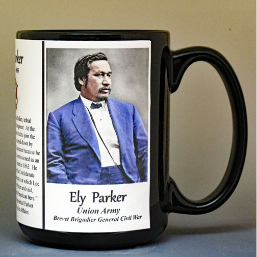 Ely Parker, Union Army, US Civil War biographical history mug.