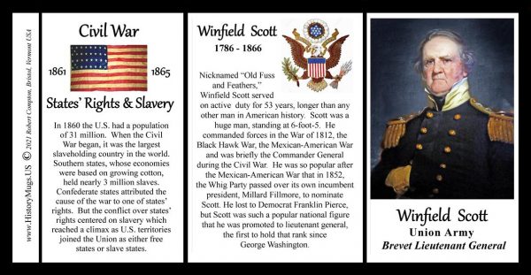 Winfield Scott, Brevet Lieutenant General, US Civil War biographical history mug tri-panel.