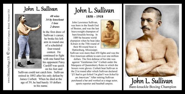John L. Sullivan boxing biographical history mug tri-panel.