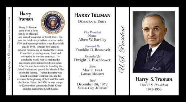 33rd US President Harry S. Truman history mug tri-panel.