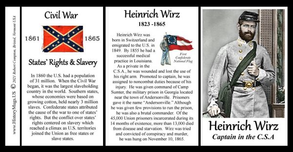 Heinrich Wirz, Confederate Army, US Civil War biographical history mug tri-panel.