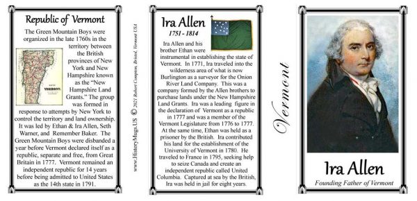 Ira Allen, Vermont history biographical mug tri-panel.