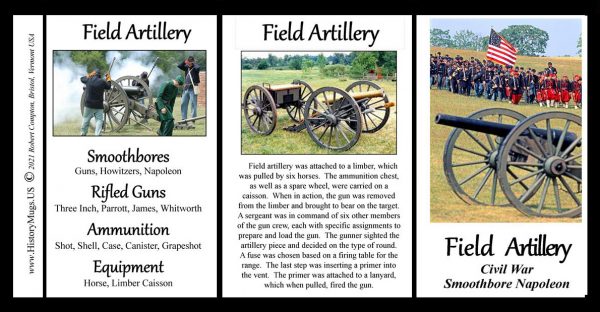 Field Artillery, US Civil War biographical history mug tri-panel.