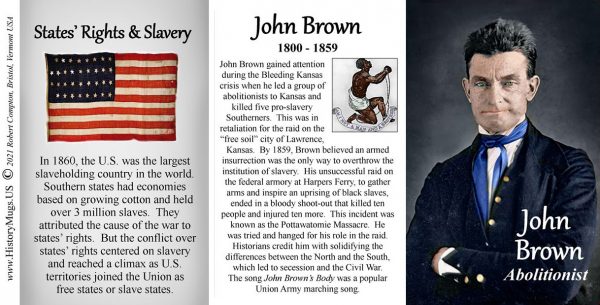 John Brown, Civil War abolitionist biographical history mug tri-panel.