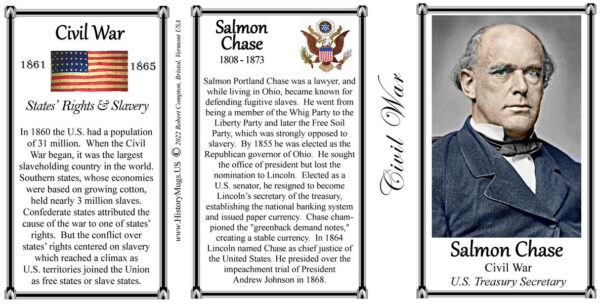 Salmon Chase, US Civil War biographical history mug tri-panel.