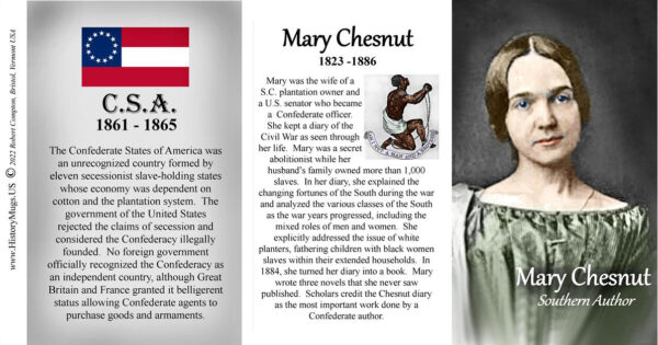 Mary Chesnut, US Civil War Confederate civilian biographical history mug tri-panel.