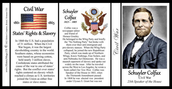 Schuyler Colfax, US Civil War Union civilian biographical history mug tri-panel.
