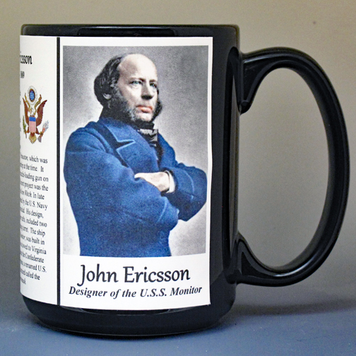 John Ericsson, designer of the U.S.S. Monitor biographical history mug.