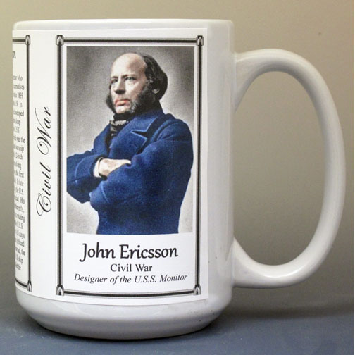 John Ericsson, designer of the U.S.S. Monitor biographical history mug.