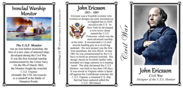 John Ericsson, designer of the U.S.S. Monitor biographical history mug tri-panel.