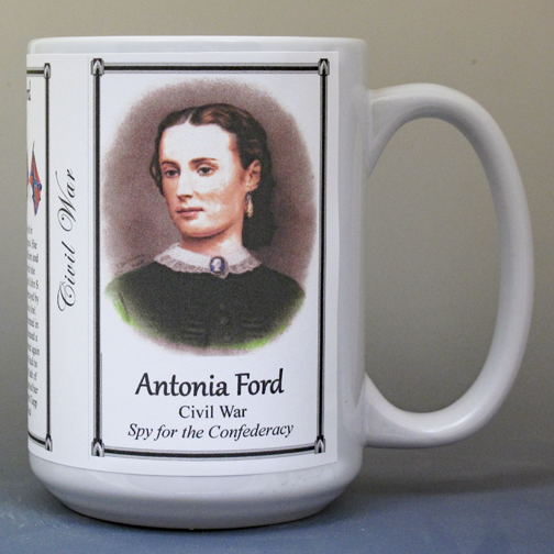 Antonia Ford, Confederate spy biographical history mug.