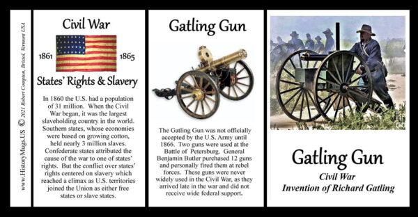 Gatling Gun, US Civil War history mug tri-panel.