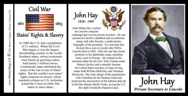 John Hay, Civil War, private secretary to Lincoln biographical history mug tri-panel.