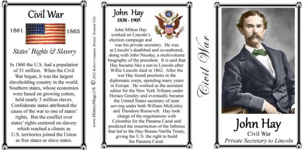 John Hay, US Civil War, private secretary to Lincoln biographical history mug tri-panel.