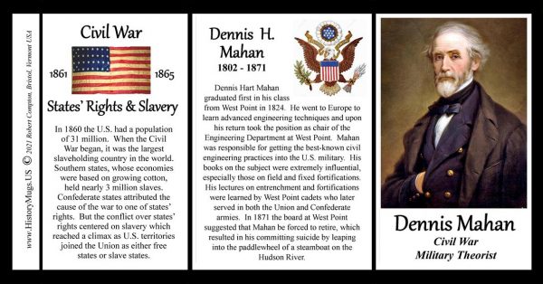 Dennis Mahan, US Civil War biographical history mug tri-panel.