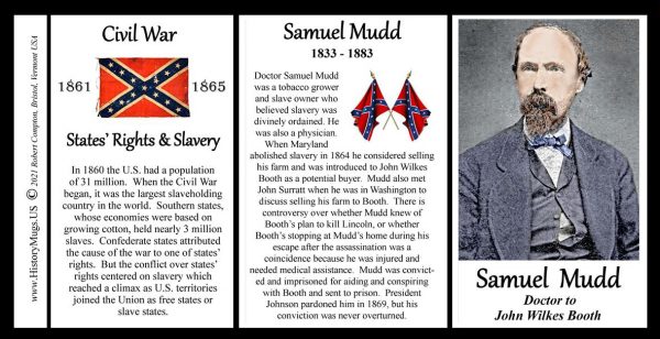 Samuel Mudd, Civil War doctor to John Wilkes Booth biographical history mug tri-panel.