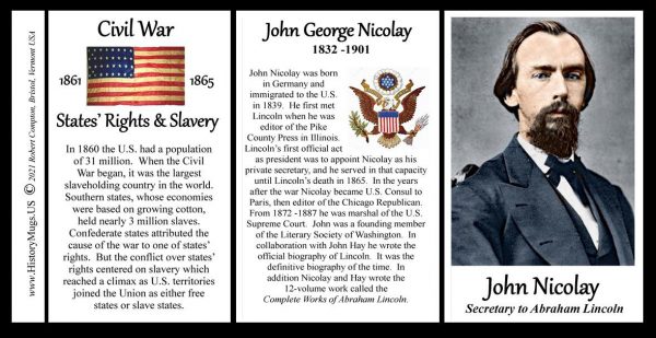 John Nicolay, secretary to Abraham Lincoln biographical history mug tri-panel.