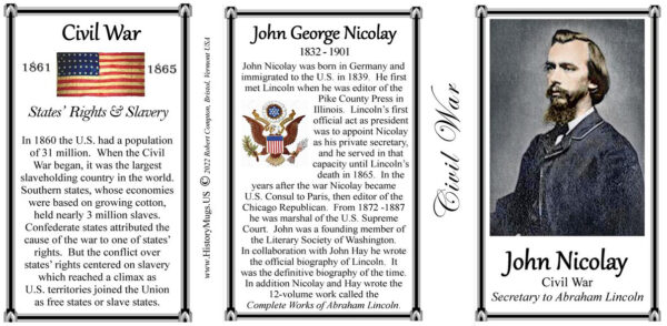 John Nicolay, secretary to Abraham Lincoln biographical history mug tri-panel.