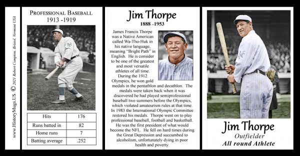 Jim Thorpe, baseball biographical history mug tri-panel.