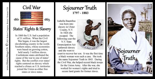 Sojourner Truth, US Civil War biographical history mug tri-panel.