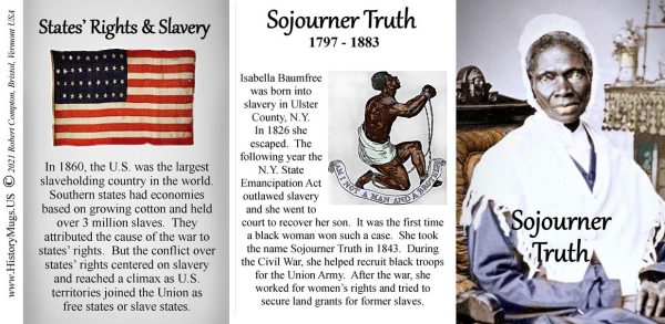 Sojourner Truth, US Civil War abolitionist biographical history mug tri-panel.