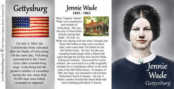 Jennie Wade, Civil War Union civilian biographical history mug tri-panel.