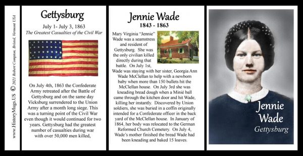 Jennie Wade, Civil War Union civilian biographical history mug tri-panel.