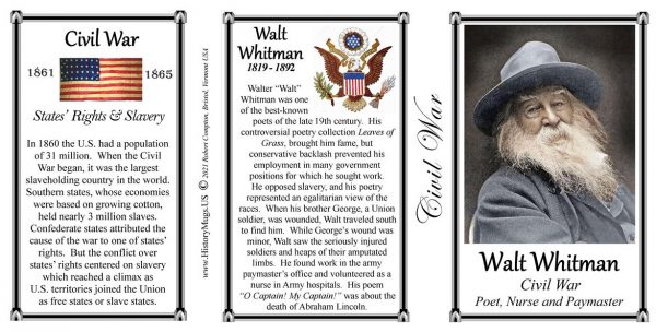 Walt Whitman, American author biographical history mug tri-panel.