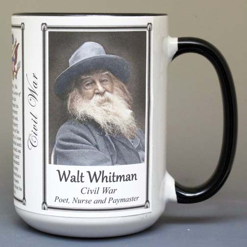 Walt Whitman, American author biographical history mug.