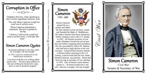 Simon Cameron, US Civil War Union civilian biographical history mug tri-panel.