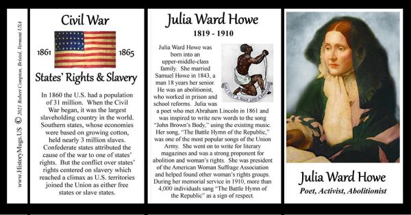 Julia Ward Howe, Civil War poet, activist, and abolitionist biographical history mug tri-panel.