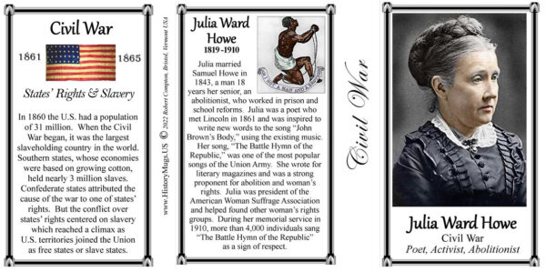 Julia Ward Howe, Civil War poet, activist, and abolitionist biographical history mug tri-panel.