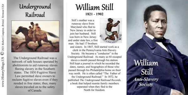 William Still, US Civil War anti-slavery biographical history mug tri-panel.