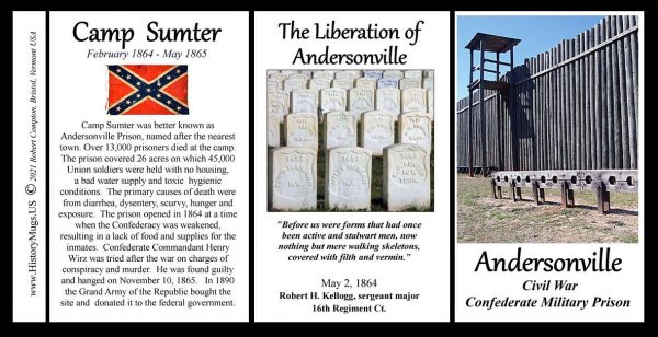Andersonville Prison – Camp Sumter Civil War history mug tri-panel.